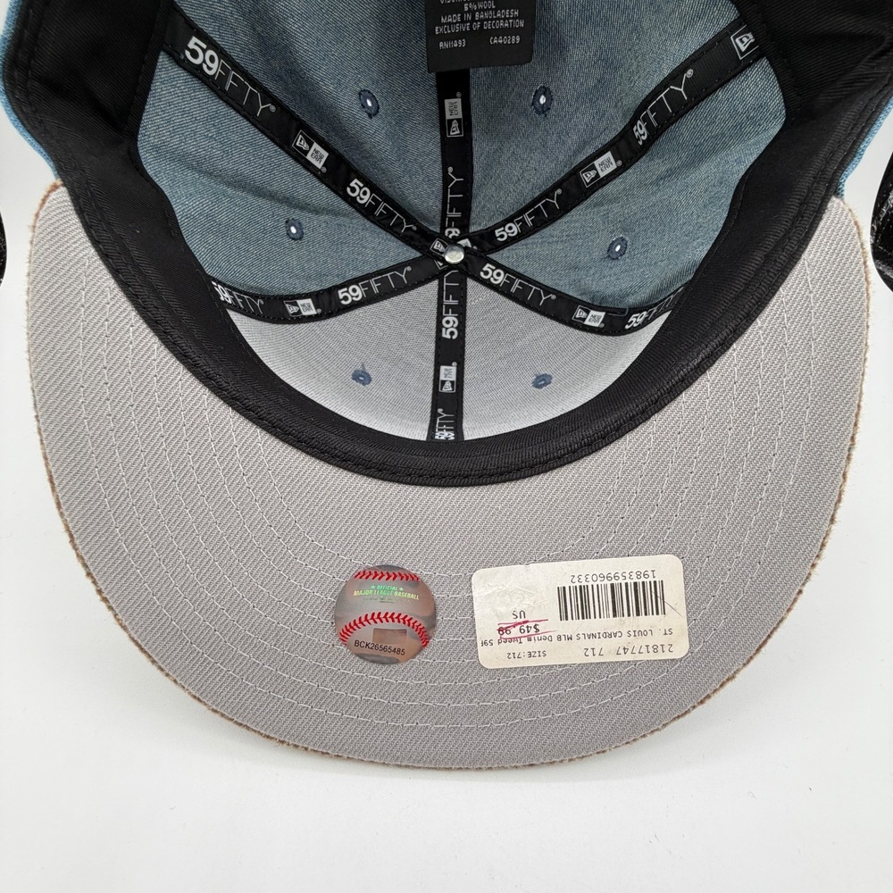 St. Louis Cardinals Fitted Hat Sz 7 1/2 New Era 59FIFTY Blue Denim Tweed Cap NEW - Picture 10 of 11